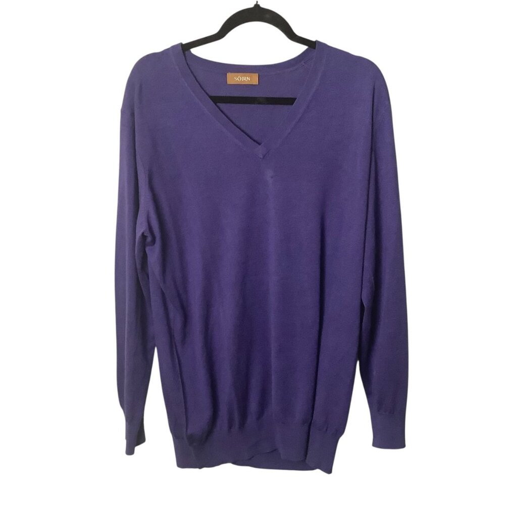 Sojrn Men XL Purple V-Neck Silk Cashmere Blend Luxury Sweater Pullover